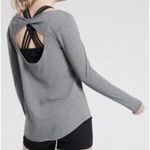 Athleta Jacquard Flexlight Long Sleeve Top Dark Grey XS NWT $64